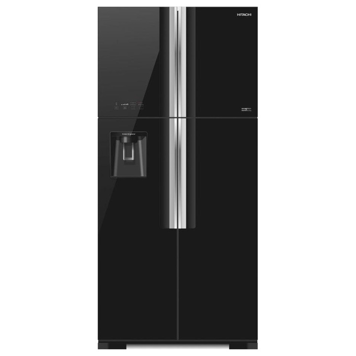 Двукрилен хладилник с фризер Hitachi R-W661PRU1 (GBK), 540 литра, Диспенсър за вода, Full No Frost, Инверторен компресор, Клас F, Черно стъкло