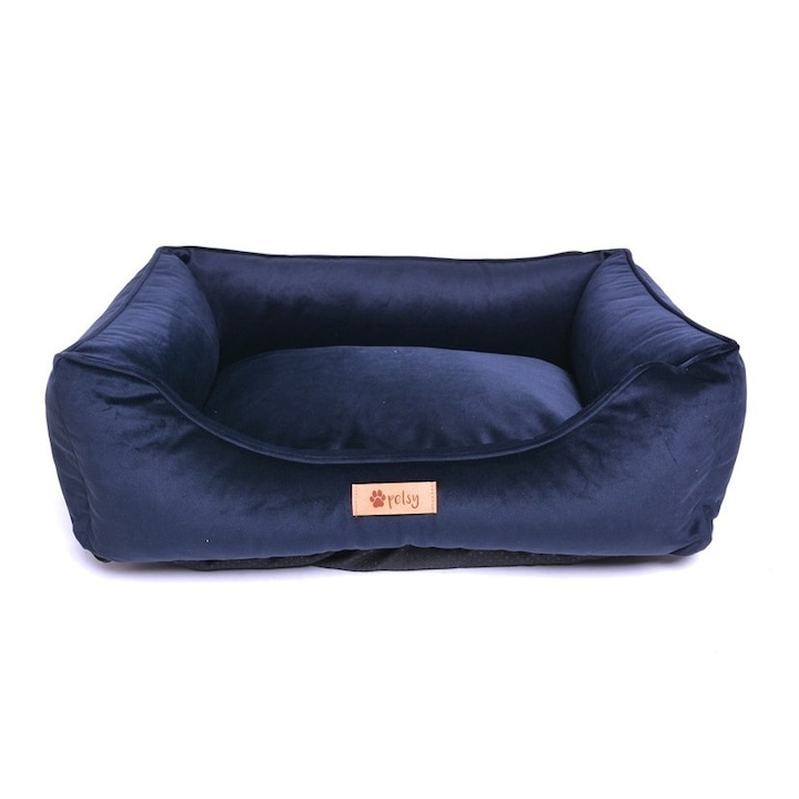 PETSY ROYAL kutya, macska poliészter fekhely bársony felülettel - kék - 55 cm