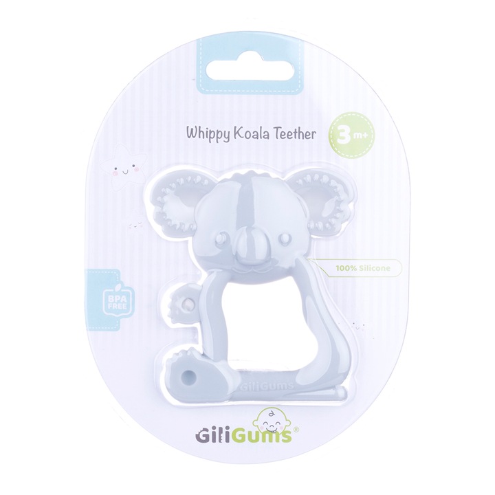 Jucarie pentru dentitie Koala, GiliGums®, silicon, 3 luni +, gri
