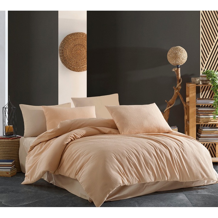 Prémium kreppes ágynemű 1 fő részére, 100% pamut, Nazenin Home, Bézs