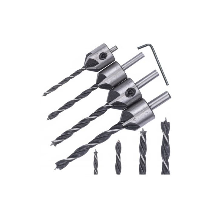 Set 4 burghie pentru lemn, 45 grade 3-93mm Powermat
