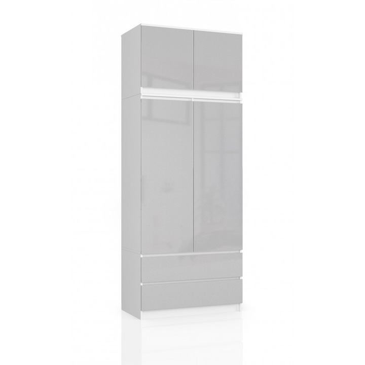 Dulap cu extensie, Akord Furniture Factory, PAL/MDF, 51x90x234 cm, Alb/Gri