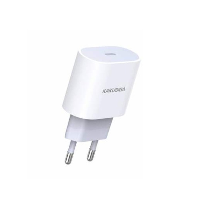 Telefontöltő, Kakusiga, Fast Charge, USB Type-C, 20 W, Fehér