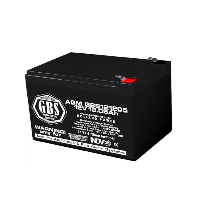 AGM VRLA 12V 12.05A батерия, размери 151mm x 98mm xh 95mm, F1 GBS