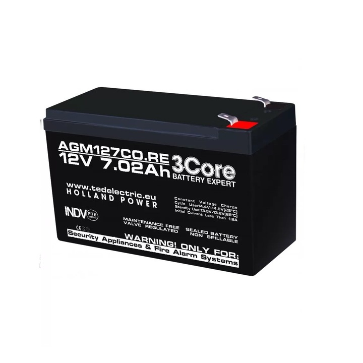 Acumulator AGM VRLA 12V 7,02A, pentru sisteme de securitate, F1 3Core