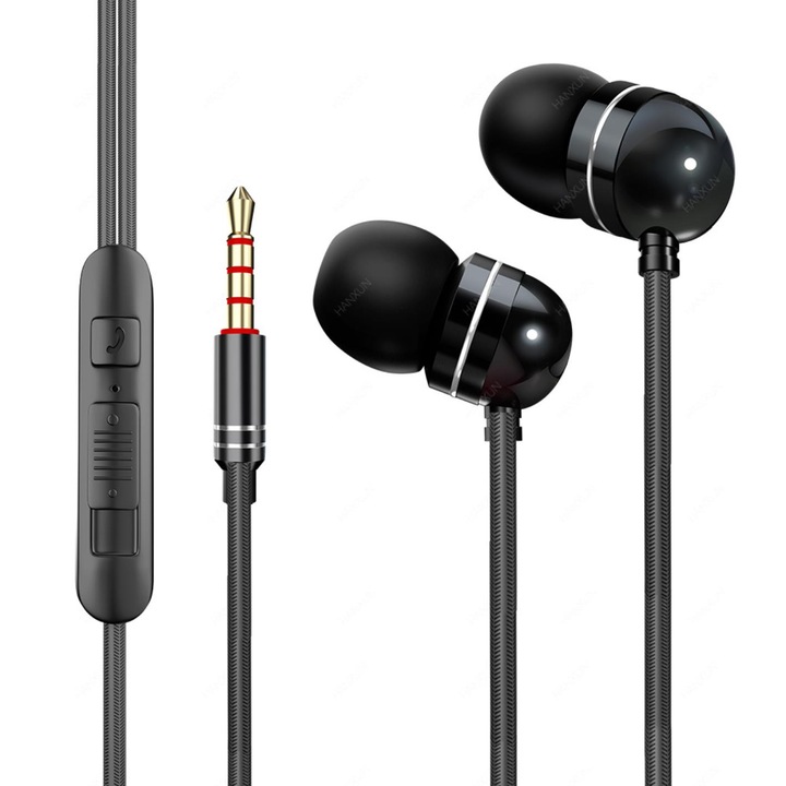 Кабелни слушалки A6, YWD-FMM, жак 3,5 мм, функция за намаляване на шума, черни