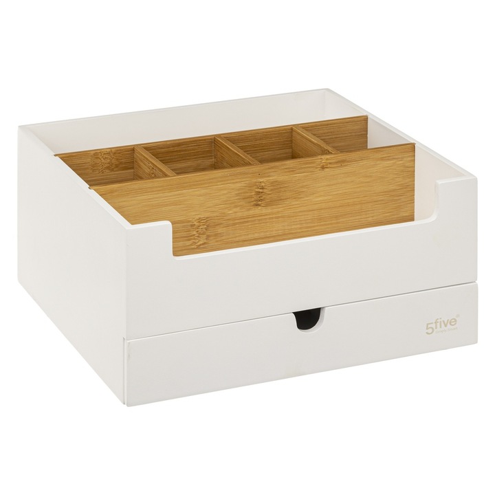 Organizator De Depozitare, 5Five Simply Smart, Natureo, Compartimente Separate, Lemn De Bambus, Design Original, Alb