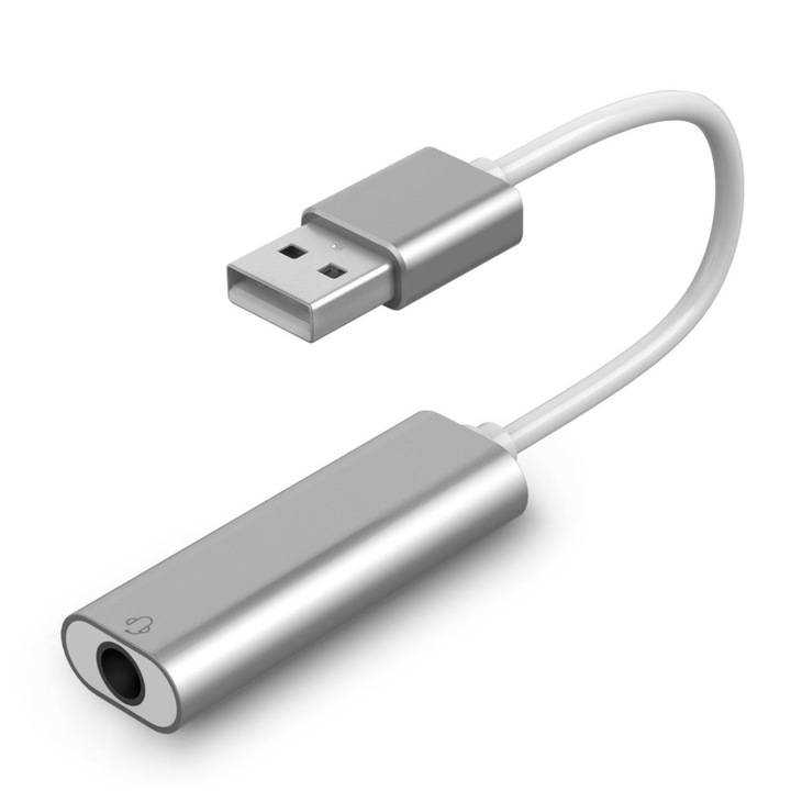 Аудио адаптер, YWD-FMM, USB 2.0/жак 3,5 mm, сребрист