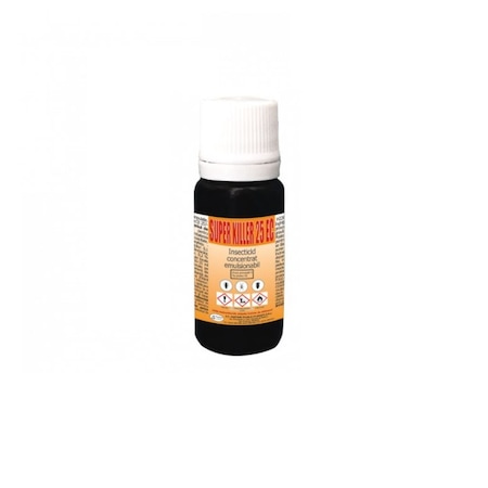 Insecticid solutie Super Killer 25 EC, produs de Pasteur, pentru combaterea insectelor taratoare si zburatoare, flacon 10 ml