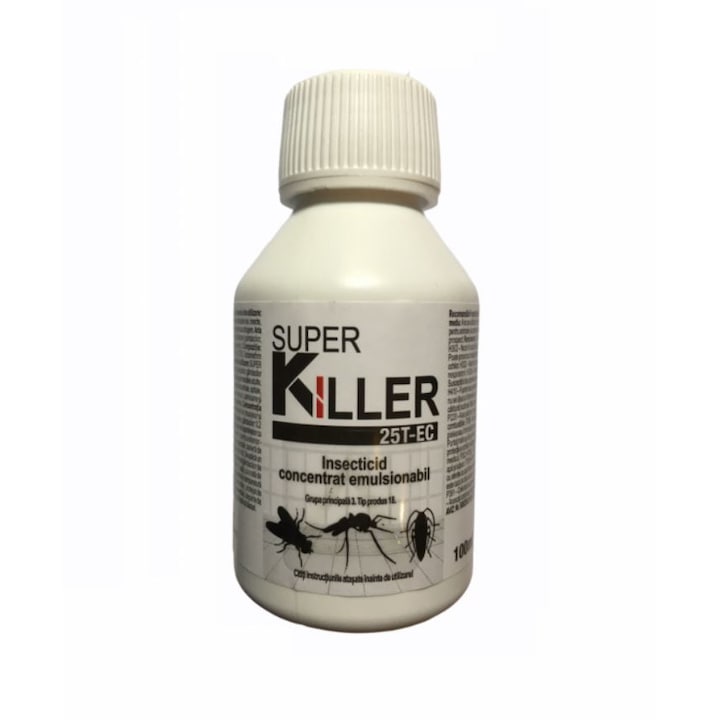 Insecticid solutie Super Killer 25T-EC, produs de Pasteur, pentru combaterea insectelor taratoare si zburatoare, flacon 100 ml