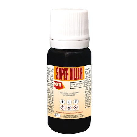 Insecticid solutie Super Killer 25 Forte, produs de Pasteur, pentru combaterea insectelor taratoare si zburatoare, flacon 10 ml
