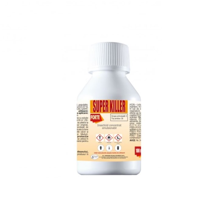 Insecticid solutie Super Killer 25 Forte, produs de Pasteur, pentru combaterea insectelor taratoare si zburatoare, flacon 100 ml