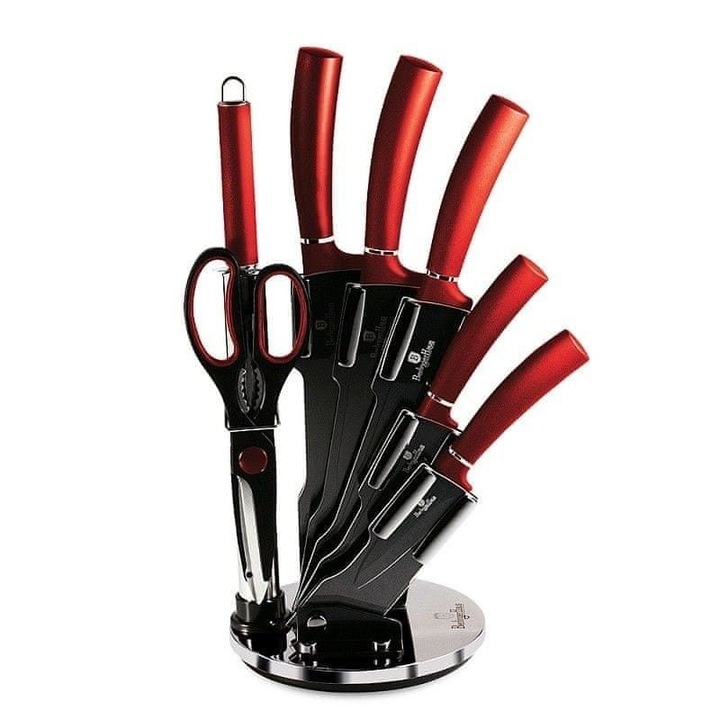 Kés készlet állvánnyal, 8 db, Black Burgundy Collection, Berlinger Haus, BH 2562