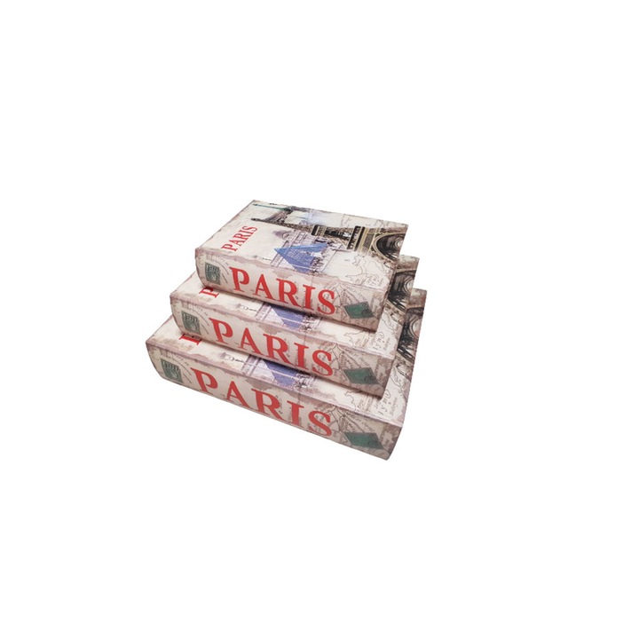 Set 3 cutii decorative din lemn, Folina, imprimeu Paris