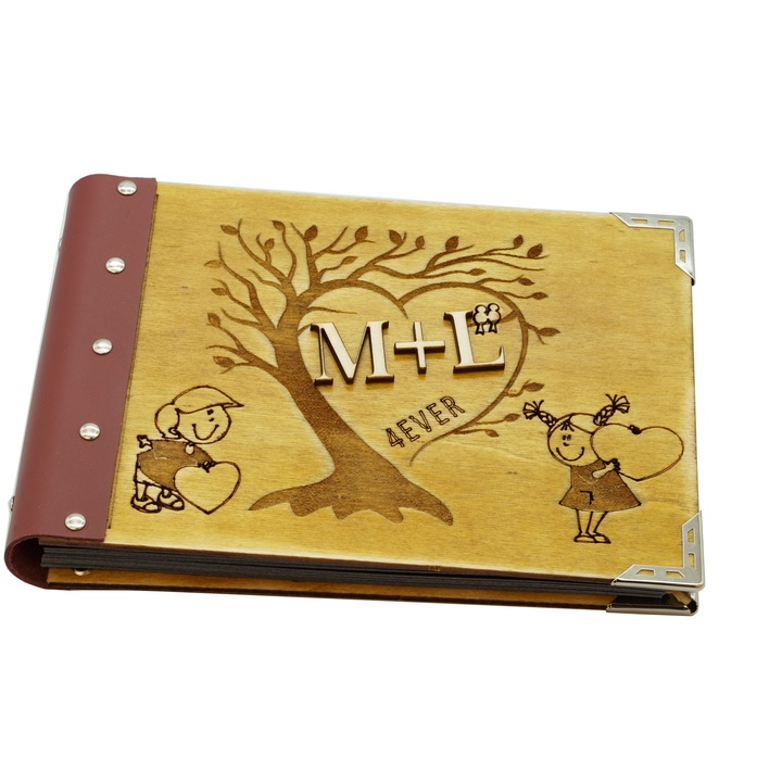 Album foto din lemn, GuestBook, A5, Vintage Gifts, Copac Inima 4EVER, nunta, caiet amintiri, maro