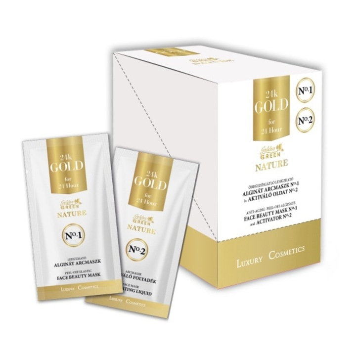GG Nature 24K Gold Peel-Off Alginate Face Mask 10g + 24K Gold Coloid Activating Solution 30ml 2x10 serving tray