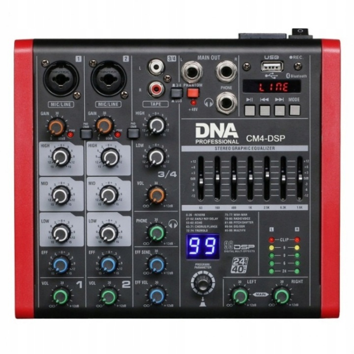 Mixer audio DNA, CM4-DSP, USB, MP3, Bluetooth, Negru/Rosu