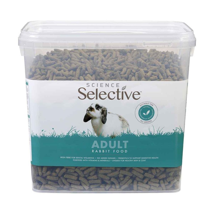 Hrana pentru iepuri bogata in fibre si prebiotice, Bucket, Science Selective, Adult, 3 kg