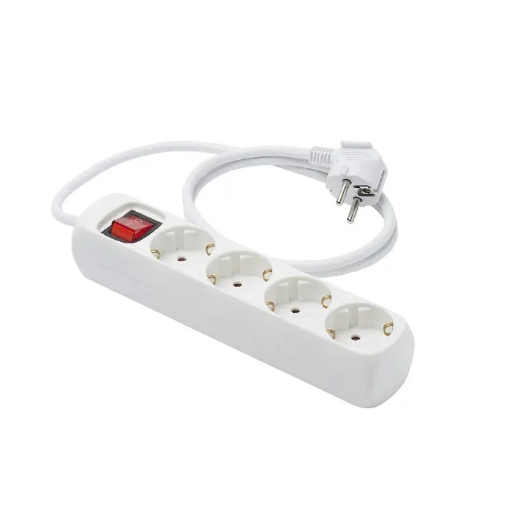 Удължител 4 гнезда, бял, 16 A, 1 mmp x 1 m