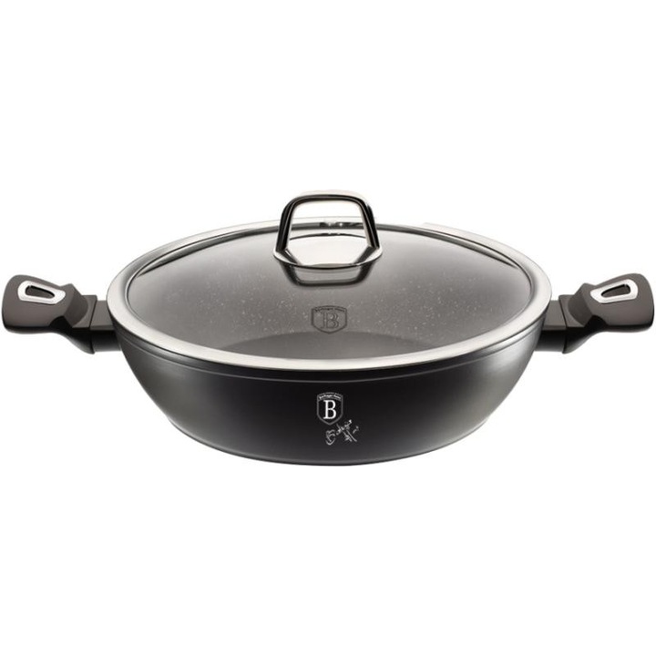 Тенджера с капак BerlingerHaus BH/1850, Ниска , 28 см, Колекция Black Silver