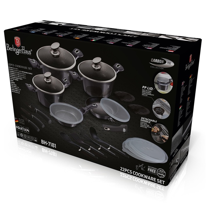 Комплект съдове за готвене от 22 части Berlinger Haus Carbon Pro Edition