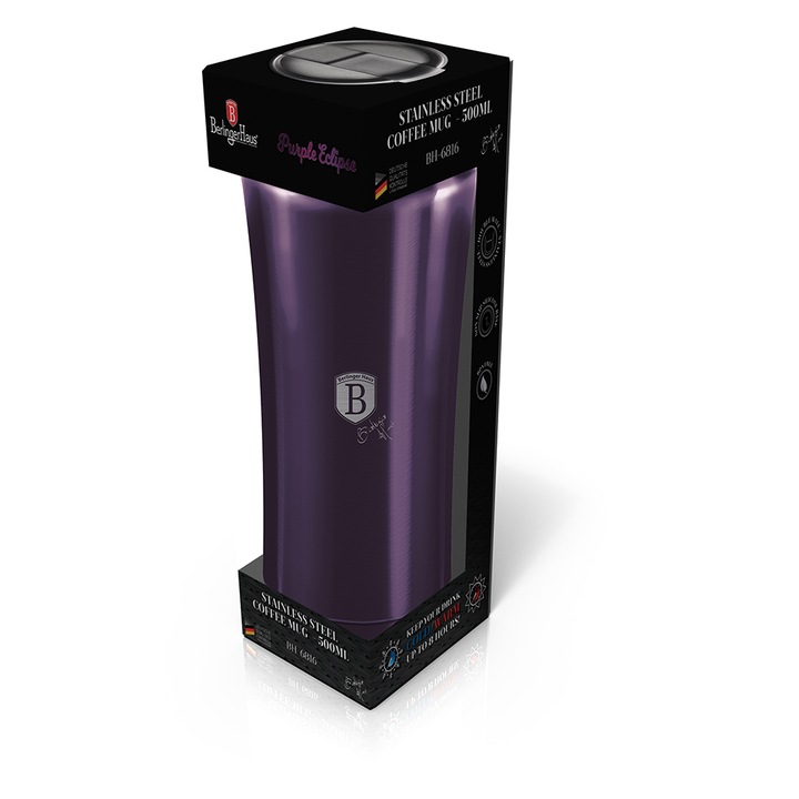 Cana de cafea din otel inoxidabil Berlinger Haus Purple Eclipse Collection, 500 ml, violet metalic