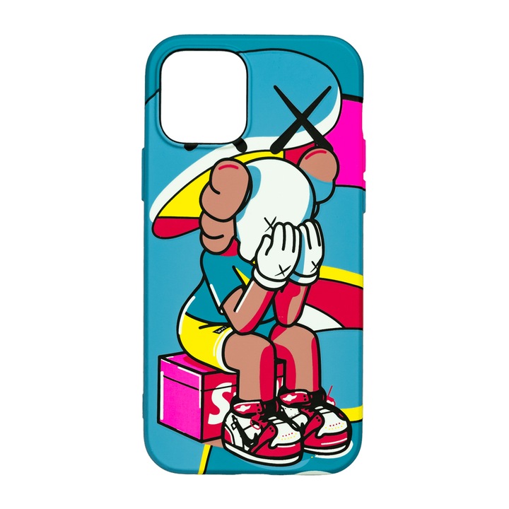 Husa de telefon, LUXO, compatibil cu iPhone 12 / 12 Pro, model Sad Kaws cu efect fosforescent, TPU, multicolor