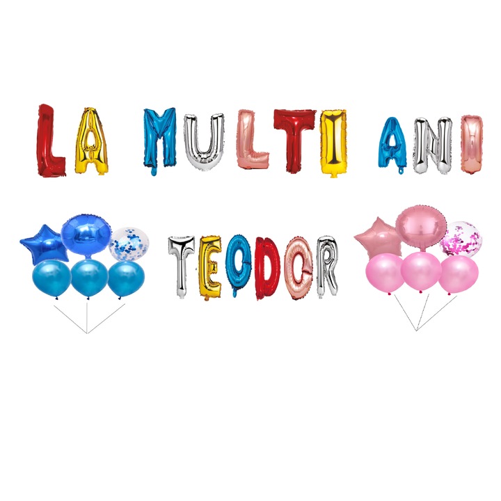 Teodor Boldog születésnapot lufi szett, tortafeltét, többszínű, 35db