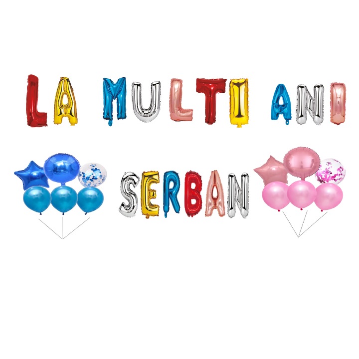 Szerb Boldog születésnapot lufi szett, tortafeltét, többszínű, 35 db