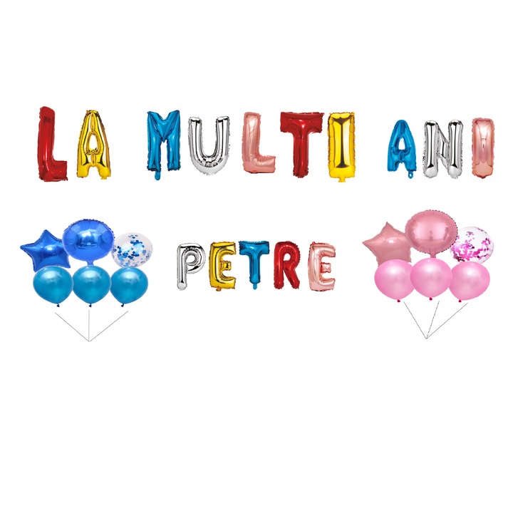 Boldog születésnapot Petre lufi készlet, tortafeltét, többszínű, 35 db