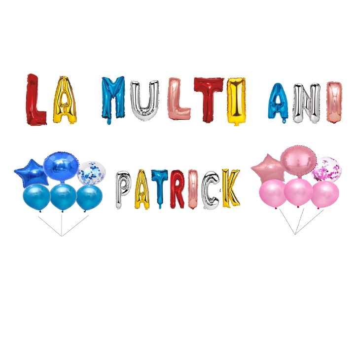 Boldog születésnapot Patrick lufi szett, tortafeltöltő, többszínű, 35 db