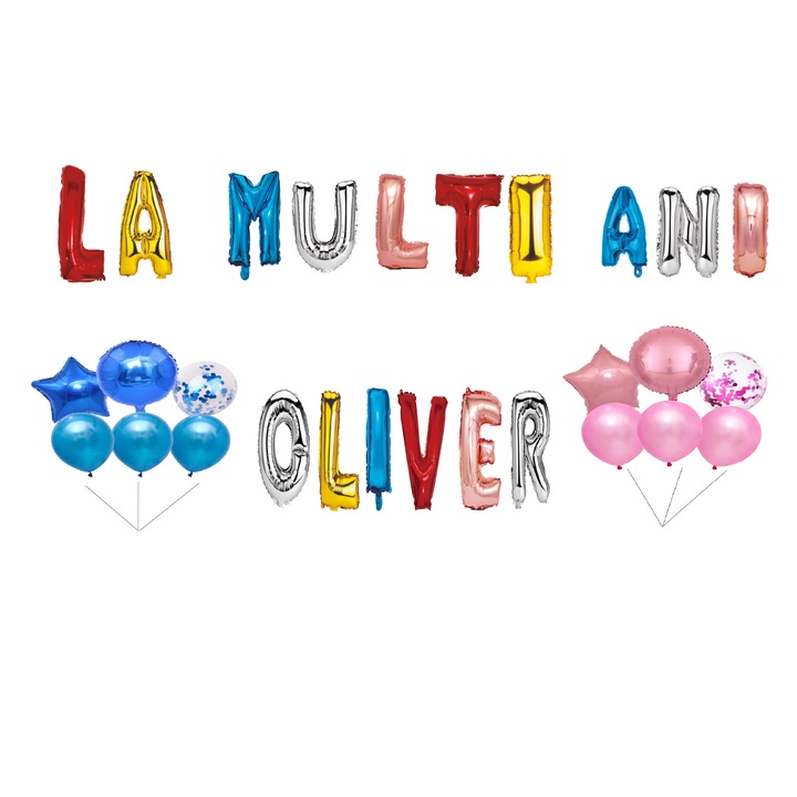 Boldog születésnapot Olivér lufi szett, tortafeltét, többszínű, 35 db