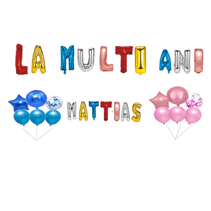 Комплект балони Happy Birthday Mattias, горна част за торта, многоцветни, 35 бр