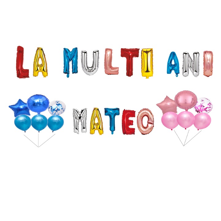 Mateo Boldog születésnapot lufi szett, tortafeltét, többszínű, 35 db