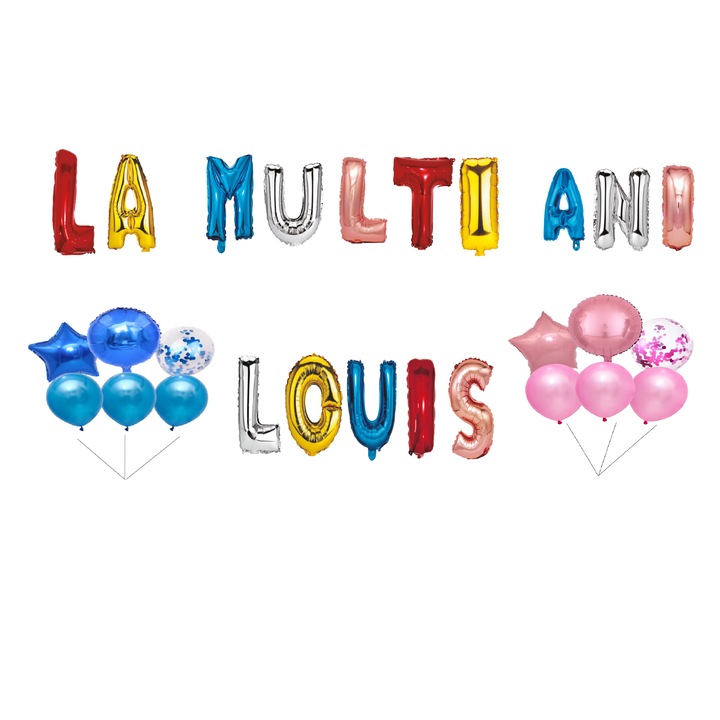 Boldog születésnapot Louis lufi szett, tortafeltét, többszínű, 35 db