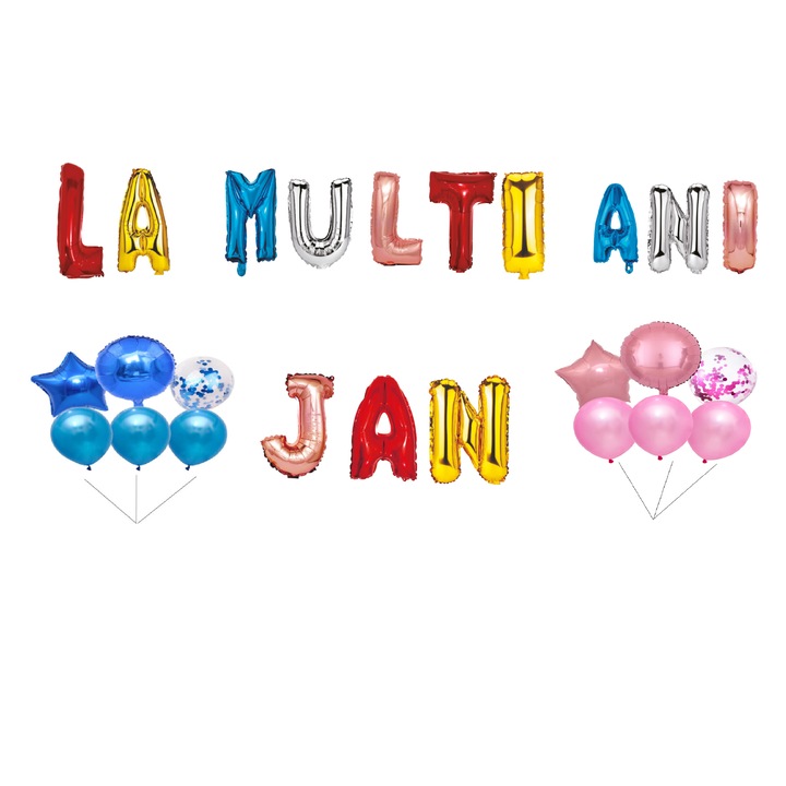 Boldog születésnapot Jan lufi szett, tortafeltét, többszínű, 35 db