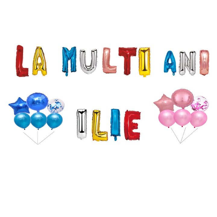 Boldog születésnapot Illés lufi készlet, Tortafedő, Többszínű, 35 db