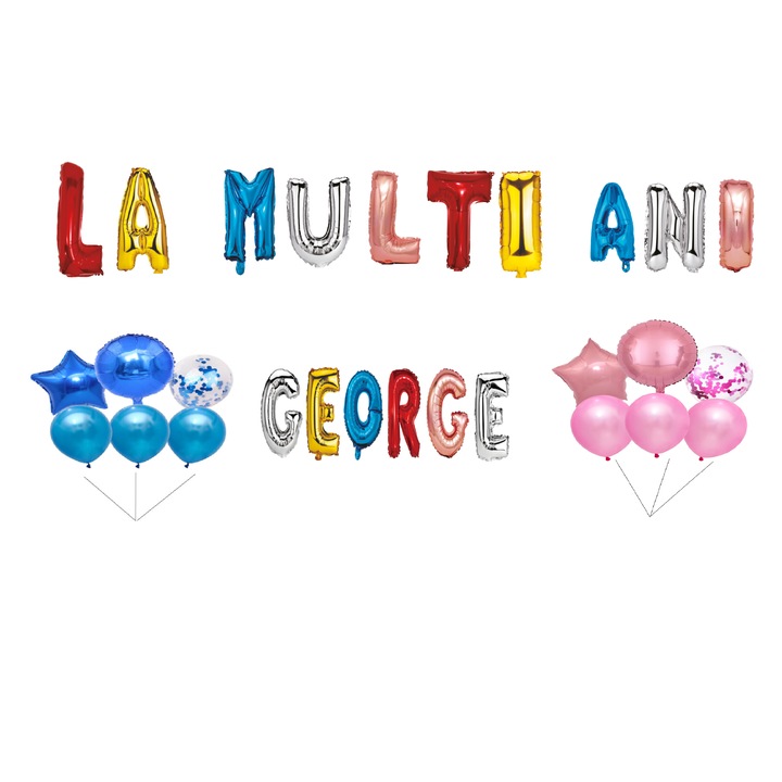 Boldog születésnapot George lufi szett, tortafeltét, többszínű, 35 db
