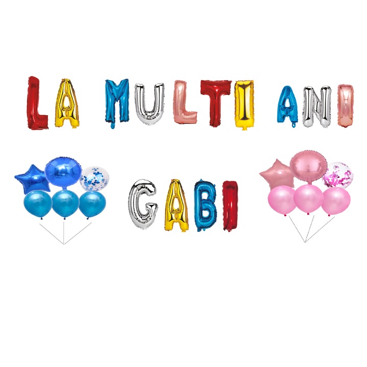 Boldog születésnapot lufi szett Gabi, tortafeltét, többszínű, 35db