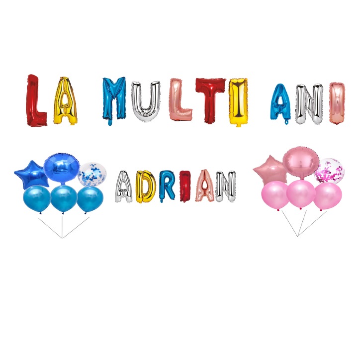 OEM Boldog születésnapot Adrian lufi szett, tortafeltét, többszínű, 35 db