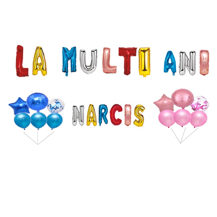 Boldog születésnapot nárcisz lufi szett, tortafeltöltő, többszínű, 35 db
