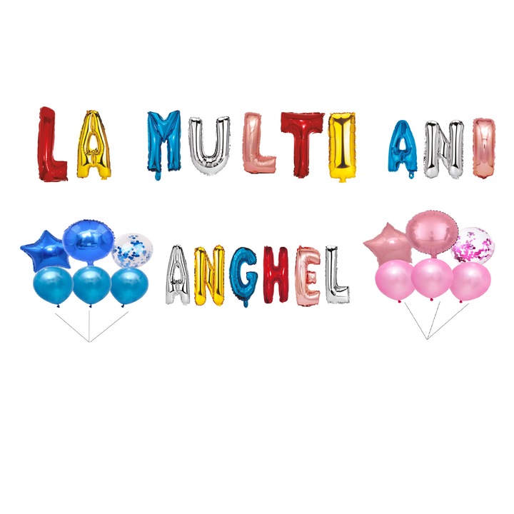 Angyal Boldog születésnapot lufi szett, tortafeltét, többszínű, 35 db