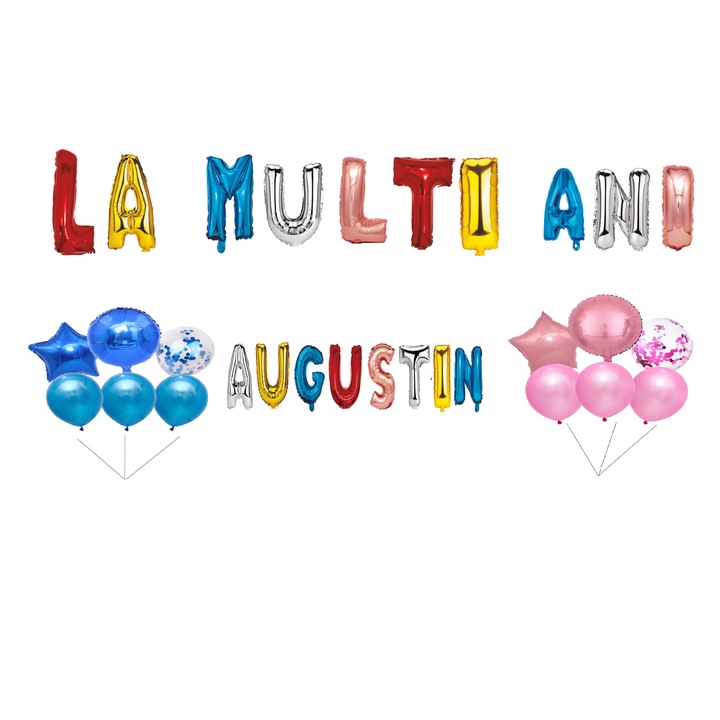 Boldog születésnapot Augustin lufi szett, tortafeltét, többszínű, 35 db
