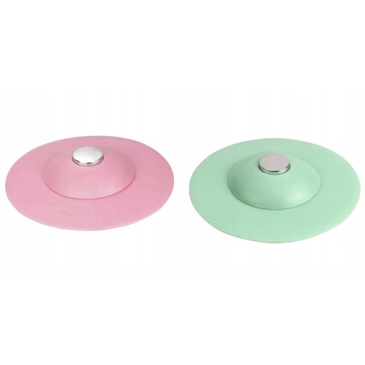 Комплект от 2 силиконови тапи, зелени/розови, универсални, за мивка