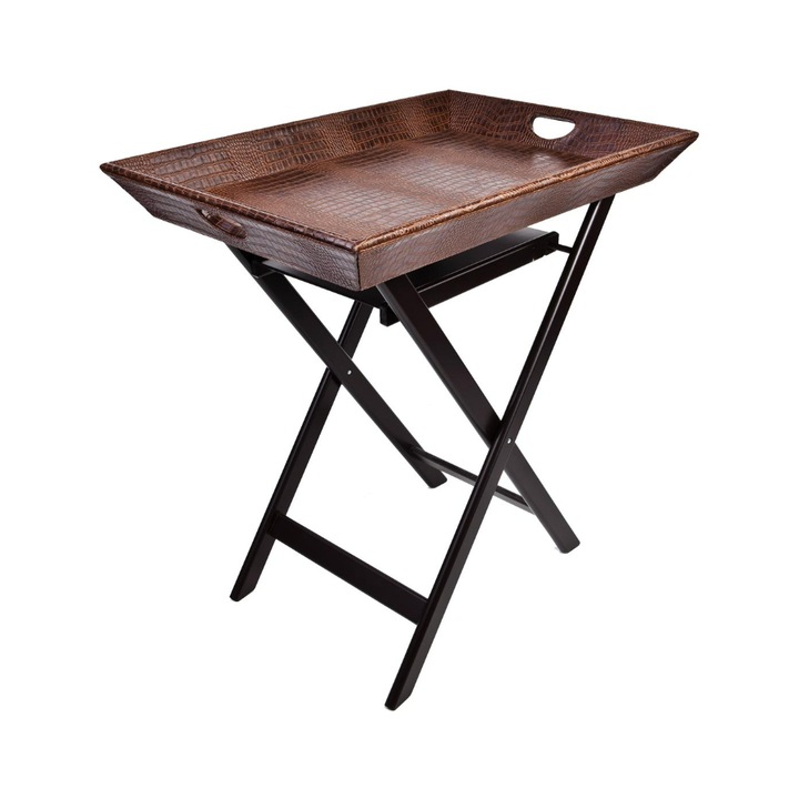 Tava tip masuta, Signature Home Collection, imitatie piele, imprimeu crocodil, 70x50x69 cm, maro deschis