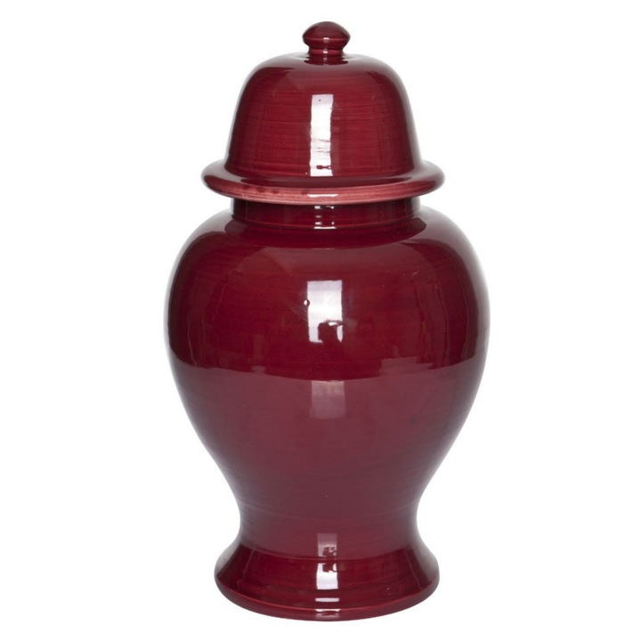 Керамична ваза, Signature Home Collection, с капак, 24x24x40 см, червена
