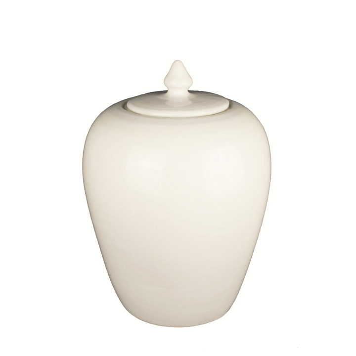 Керамична ваза, Signature Home Collection, с капак, 21x25 см, кремаво бяло