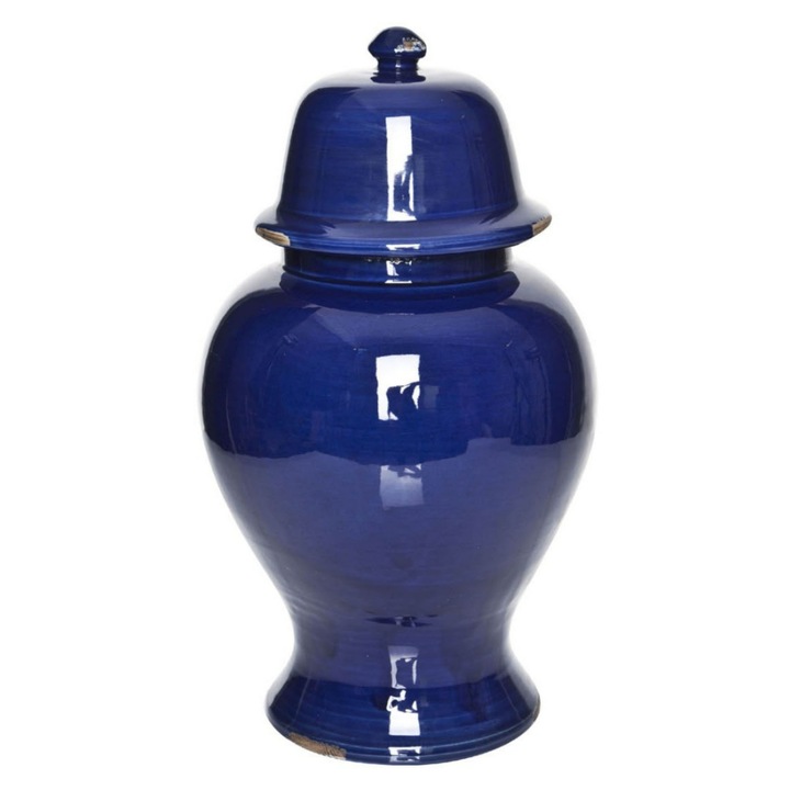 Керамична ваза, Signature Home Collection, с капак, 24x24x40 см, тъмно синя