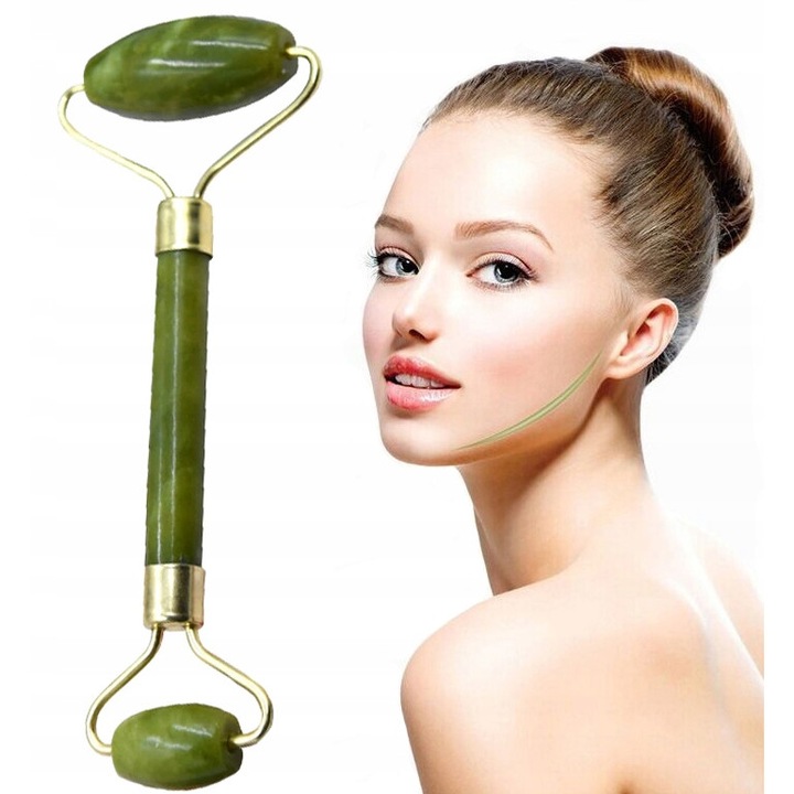 Rola din jad cu 2 capete de dimensiuni diferite pentru masaj facial