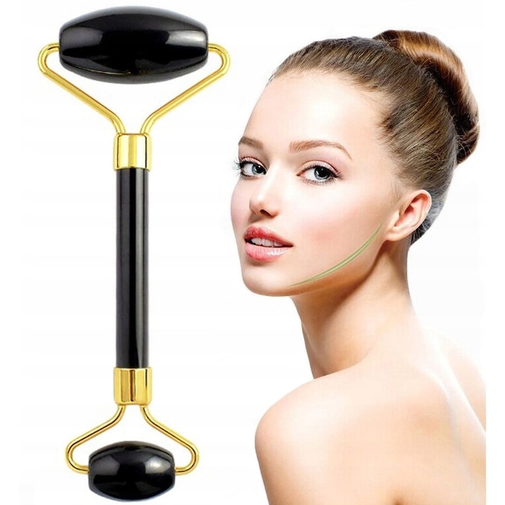 Rola Jad pentru masaj facial piatra, negru